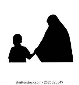 uma imagem de silhueta de uma mãe muçulmana com seu filho