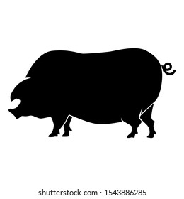 Silhouette of the pig isolated on white background. Design element for logo, label, badge, sign. Vector illustration