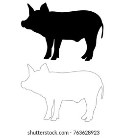 silhouette of a pig, isolated, outline