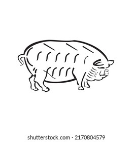 Silhouette pig outline vector template isolated on white background