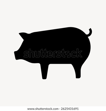 Silhouette of a pig in profile. Black pig shape on a white background. Simple pig design. Minimalist illustration. Pig icon for various uses. Animal illustration vector.