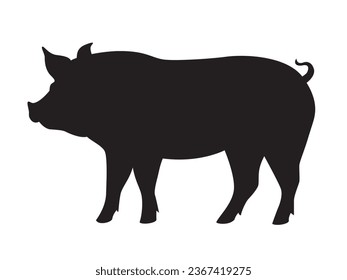Silhouette of a pig, side view. Vector illustration isolated on white background