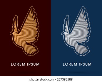Silhouette Pigeon, Dove fly, Spirit and hope, designed using gold and silver cycle, sign, graphic vector.