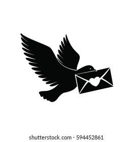 Silhouette Pigeon with love letter icon. bird vector. symbol
