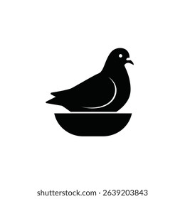 Silhouette: Pigeon Sitting in Nest, Head Tilted - Nurturing