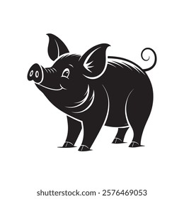 Silhouette of a piggy vector illustration.