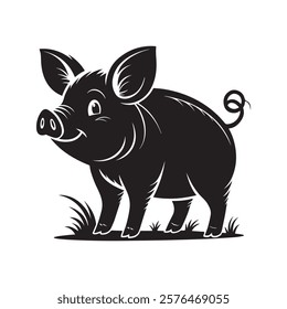 Silhouette of a piggy vector illustration.