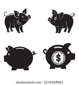 Silhouette of a piggy vector illustration.