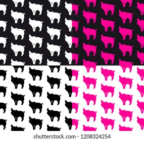 Silhouette pigs four seamless patterns set