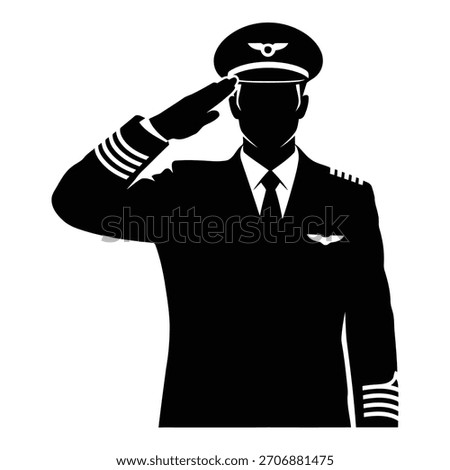 Silhouette of a pilot in uniform saluting with wings emblem aviation salute