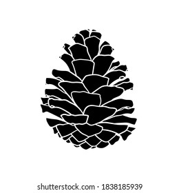 Silhouette of a pine cone. Black and white illustration. Vector.