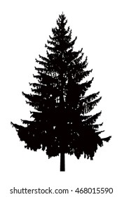 Silhouette of pine tree. Can be used as poster, badge, emblem, banner, icon, sign, decor...