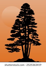 
Silhouette of a pine tree on an orange background. Vector illustration for the design of prints and banners in a natural style.