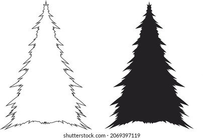 Silhouette of pine trees. Christmas trees, modern flat design. Transparent background