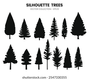 Silhouette  pine trees collections. Abstract silhouette trees.Vector illustration