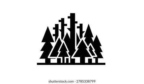 Silhouette of pine trees in forest