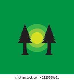 silhouette pine trees with green background logo design, vector graphic symbol icon illustration creative idea