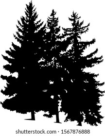 Silhouette of pine trees. Hand made.