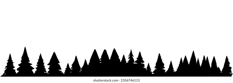 Silhouette of pine trees line. Fir trees in row silhouette. Vector illustration.