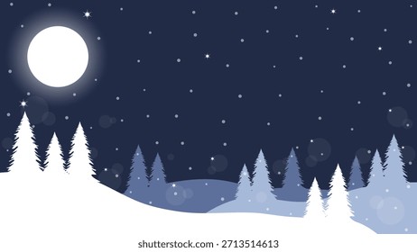 Silueta De Pinos Y Nevadas En Una Colina Con Un Fondo De Cielo Nocturno De Luna Llena
