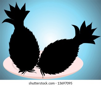 silhouette of  pineapples in a plate	