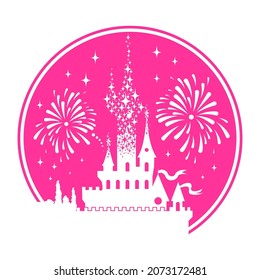 silhouette pink fairytail castle for princess