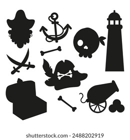 Silhouette pirate elements flat design on a white background