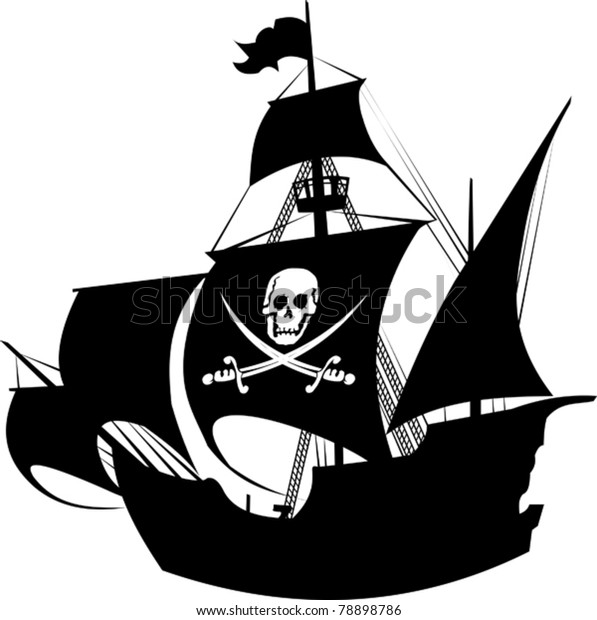 帆の上に骸骨の絵を描いた海賊船のシルエット のベクター画像素材 ロイヤリティフリー 7786