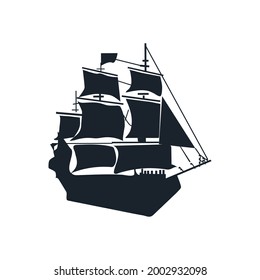 Silhouette of a Pirate Ship - stock illustration