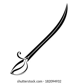 Silhouette Of A Pirate Sword On A White Background