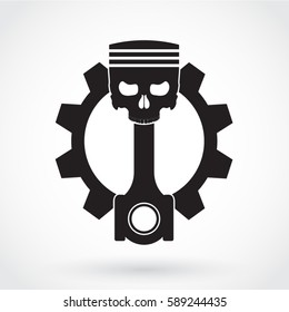 silhouette piston skull with gear symbol