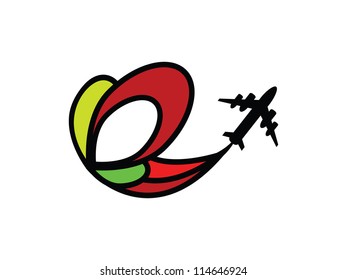Silhouette of Plane with Colorful Streak.