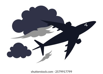 Silhouette of a Plane Crashing with Smoke Trail ,Vector Illustration on White Background