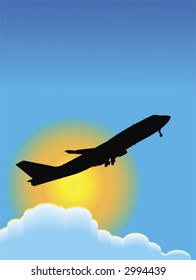 silhouette of a plane flying over the clouds