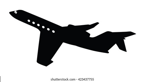 Silhouette of plane isolated on white background, vector illustration of airplane