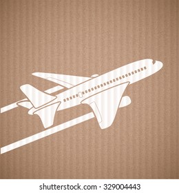 Silhouette of the plane on the cardboard. Delivery of cargo. Stock vector illustration.