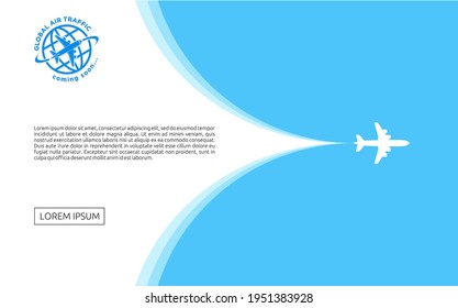 Silhouette of the plane open the sky behind it. Landing page flat design. Vector