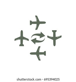 Silhouette of planes. Rotates planes icon for web project. Vector illustration