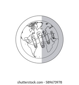 silhouette planet earth safety pin icon, vector illustraction design