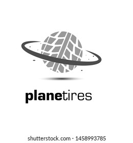 silhouette planet tires logo, vector combination planet with texture tire