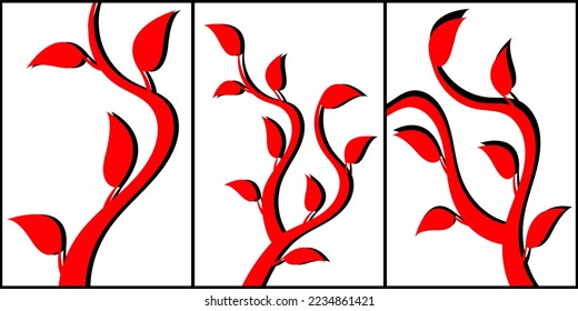 Silhouette plant. Abstract vector red tree shape isolated.