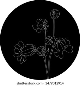 Silhouette of a plant in black circle. Vector illustration.