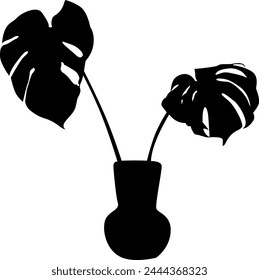 Silhouette plant in a pot vector on white background