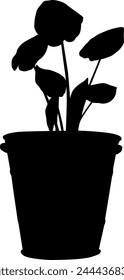 Silhouette plant in a pot vector on white background