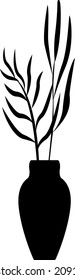 silhouette plants  in pot. Black and white vector  illustration of plants