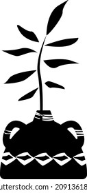 silhouette plants  in pot. Black and white vector  illustration of plants