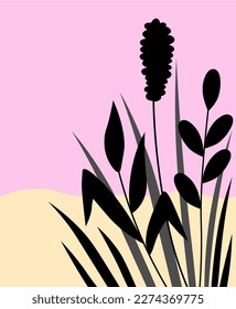 Silhouette plants at sunset vector illustration