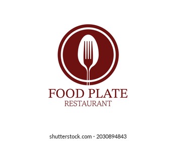 Silhouette of plate spoon and fork in circle for restaurant logo
