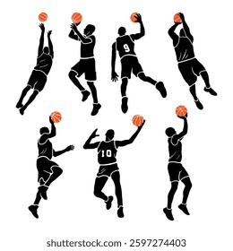 silhouette play basketball on white background