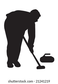 Silhouette of the player in curling